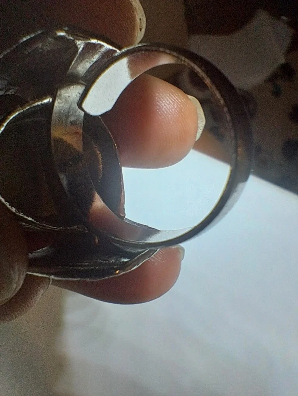 Vintage Silver Tone Chunky Black Onyx Look Statement Ring - Adjustable